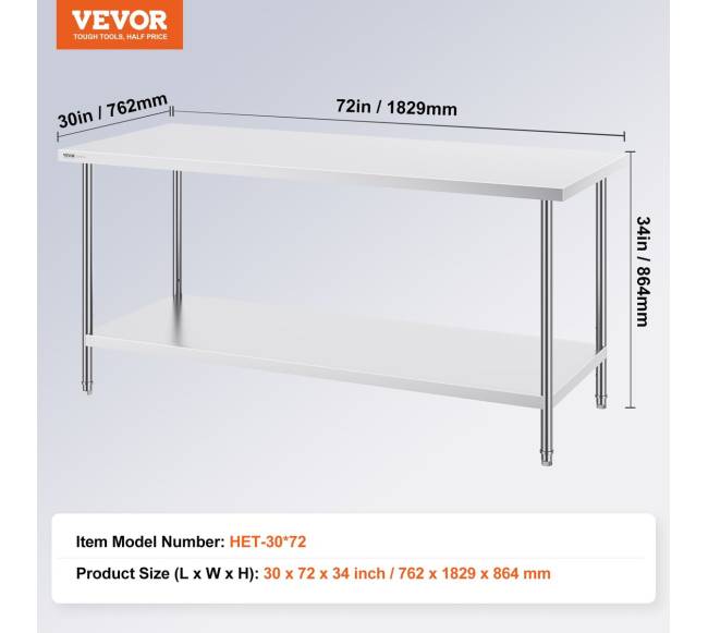 Nerūdijančio plieno paruošiamasis stalas 76x183x86 cm6