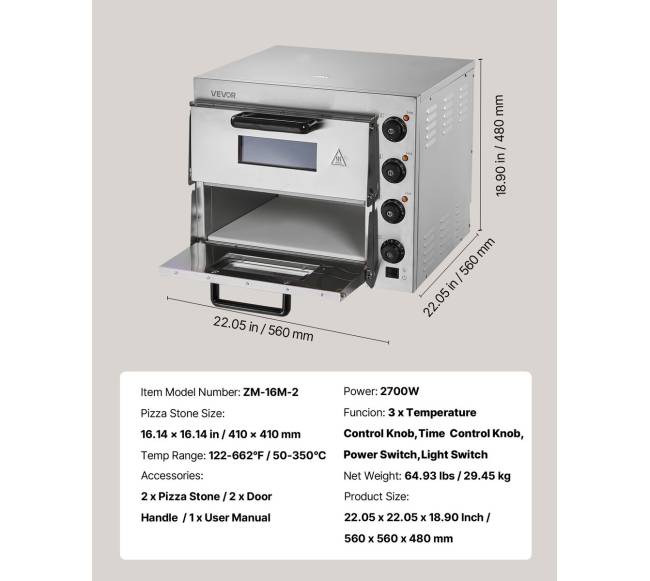 Komercinė stalviršinė elektrinė picų krosnelė 40 cm6