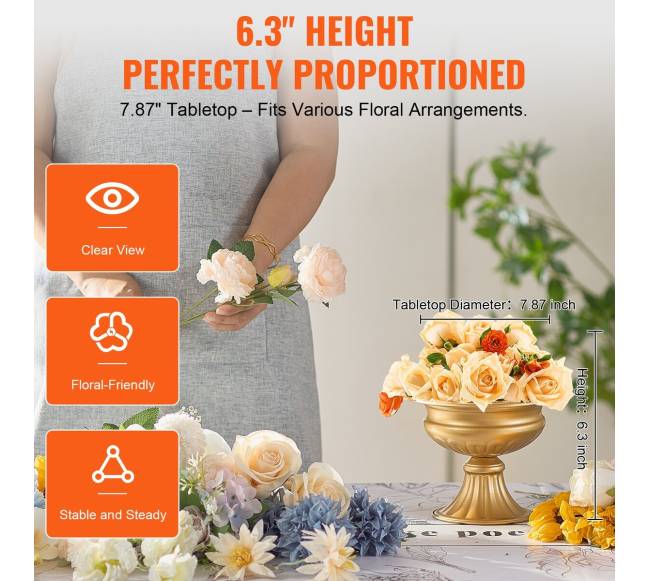 Aukso spalvos vaza stalams, 10 vnt., 16 cm3