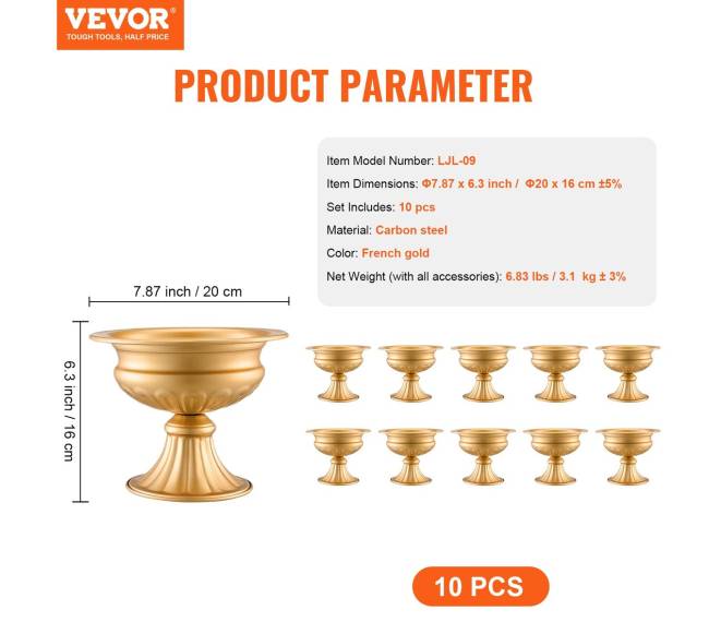 Aukso spalvos vaza stalams, 10 vnt., 16 cm6