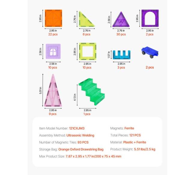 Magnetiniai statybiniai blokai vaikams, 121 vnt6