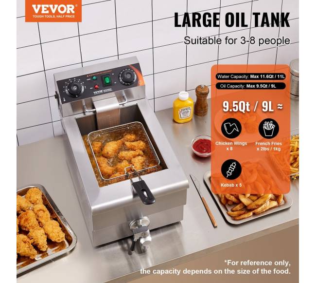 Elektrinė gruzdintuvė 3000 W 9 L nerūdijančio plieno1