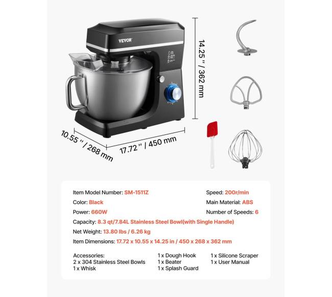 Virtuvinis maišytuvas 7.84 L 1400W 6 greičiai6