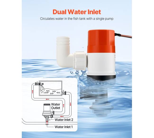 Aeratorius valtims 12V su 800 GPH dviem įvadais3