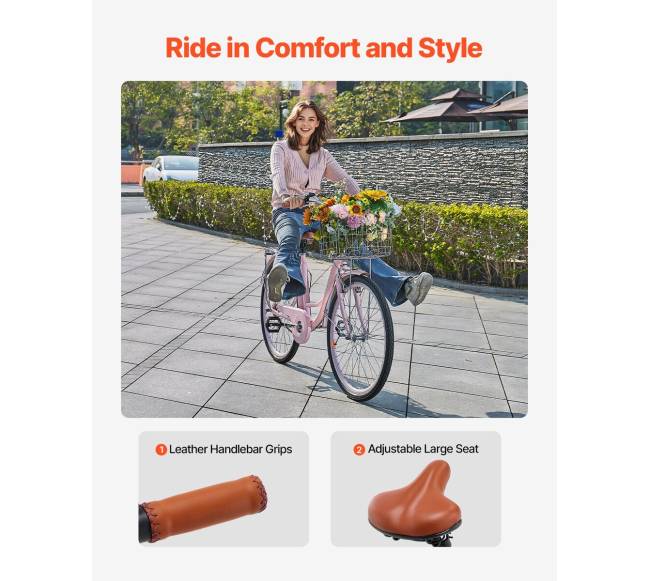 26 colių rožinis kruizinis dviratis su krepšeliu1