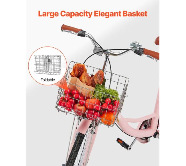 26 colių rožinis kruizinis dviratis su krepšeliu4