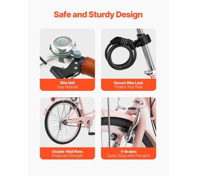 26 colių rožinis kruizinis dviratis su krepšeliu5