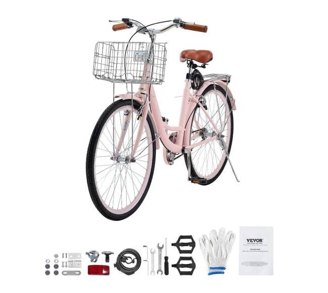 26 colių rožinis kruizinis dviratis su krepšeliu8