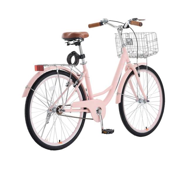 26 colių rožinis kruizinis dviratis su krepšeliu10