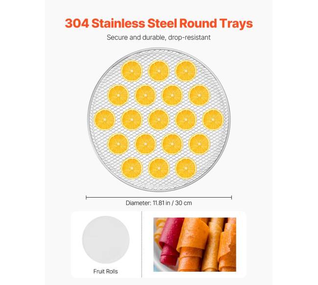 12 padėklų maisto džiovykla iš nerūdijančio plieno 800W2