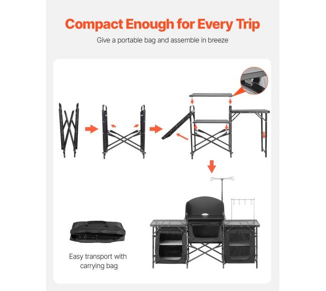 Kempingo virtuvės stalas su spintelėmis lauke4