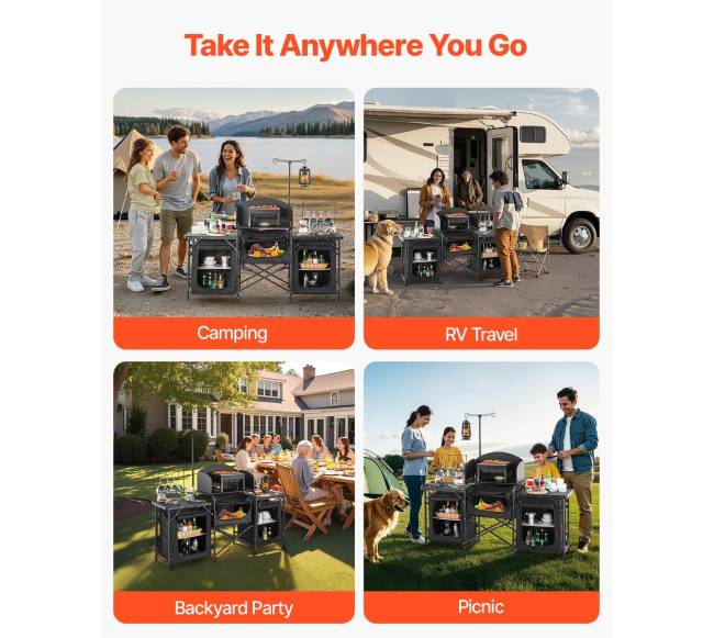 Kempingo virtuvės stalas su spintelėmis lauke6