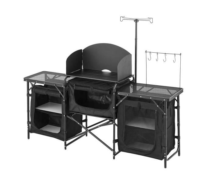 Kempingo virtuvės stalas su spintelėmis lauke10