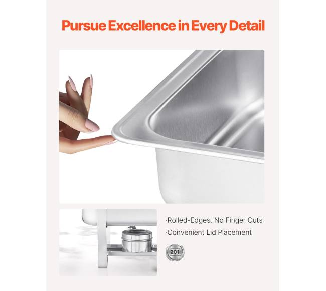 Stačiakampės nerūdijančio plieno chafing indai 8 l2