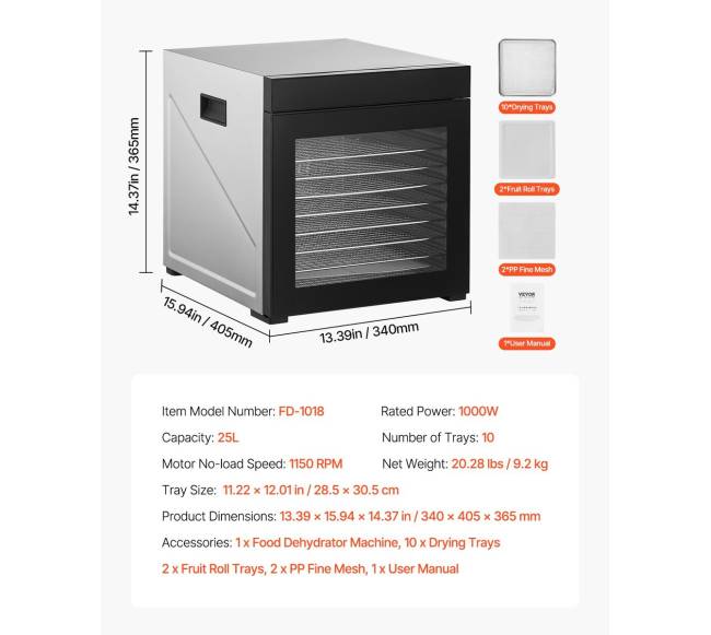 Dešimties padėklų maisto džiovinimo aparatas6