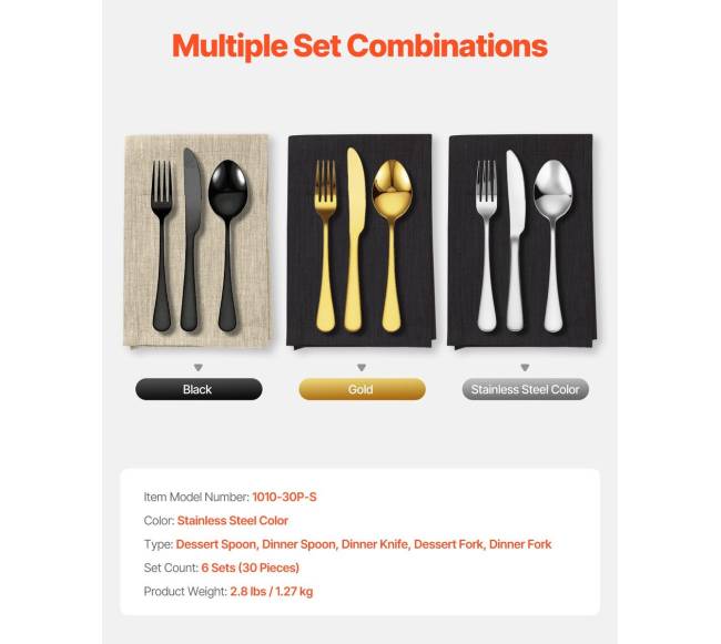 30 dalių nerūdijančio plieno stalo įrankių rinkinys 6 asmenims6