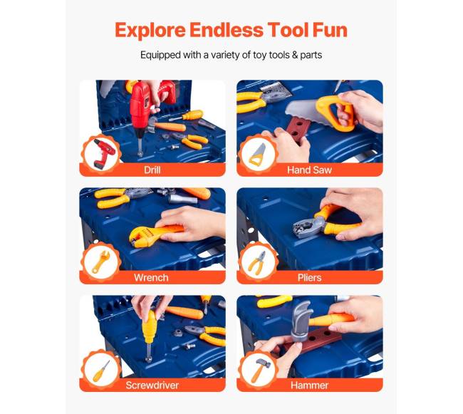 Vaikų darbo stalas su 56 įrankiais ir grąžtu2