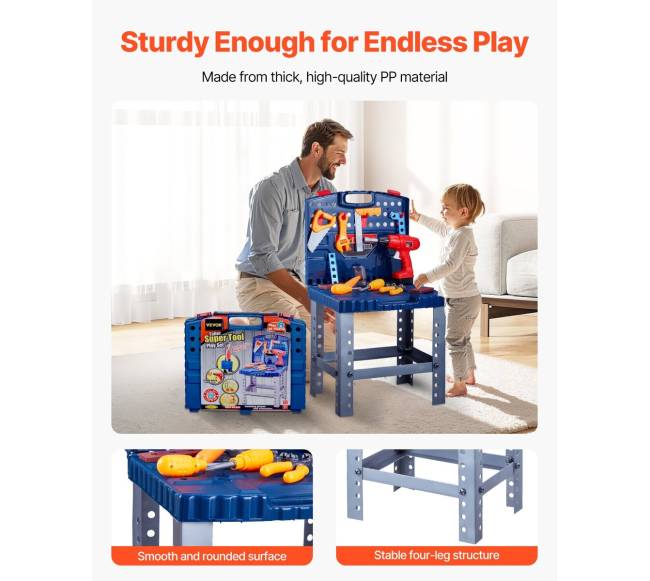 Vaikų darbo stalas su 56 įrankiais ir grąžtu5