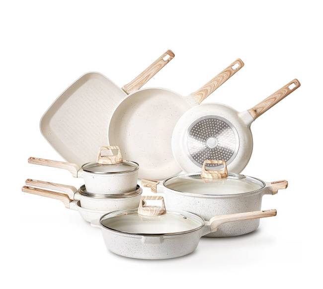 19 dalių balta nelipni virtuvės indų kolekcija0