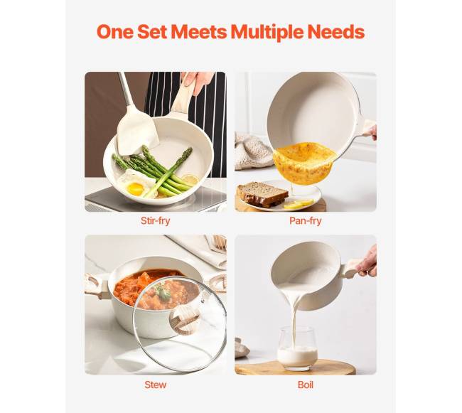 19 dalių balta nelipni virtuvės indų kolekcija3