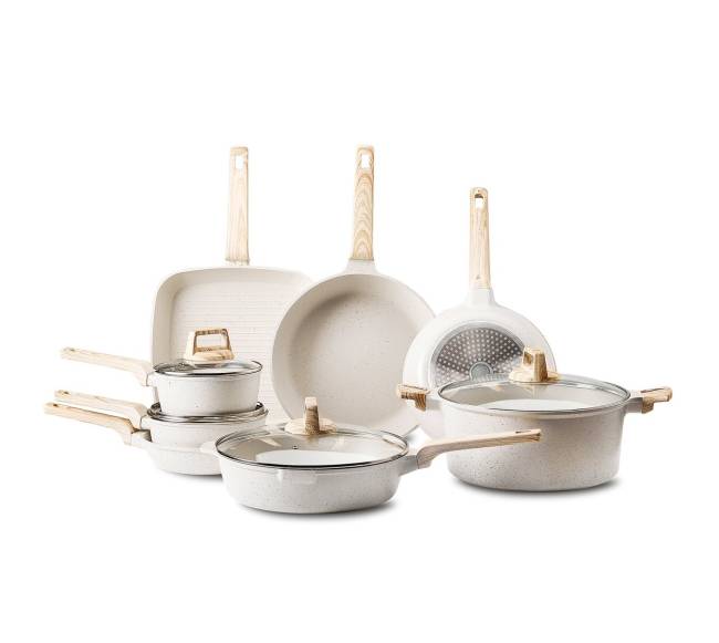 19 dalių balta nelipni virtuvės indų kolekcija8