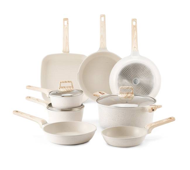 19 dalių balta nelipni virtuvės indų kolekcija9