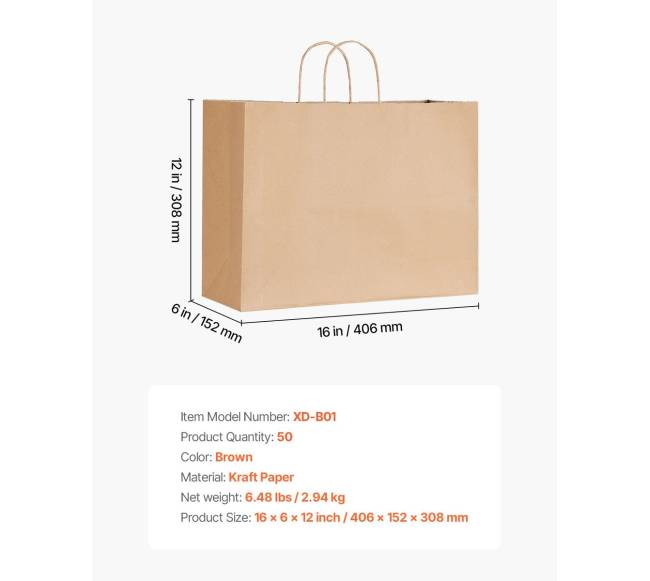 Kraft maišeliai su rankenomis 50 vnt 40x15x30 cm6
