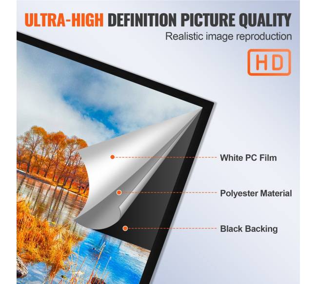 130 colių 16:9 projekcijos ekranas 4K HDTV2