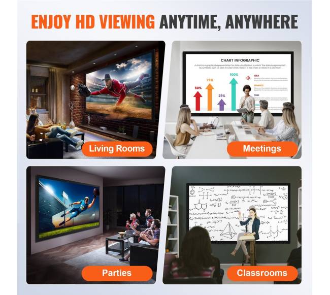 130 colių 16:9 projekcijos ekranas 4K HDTV5