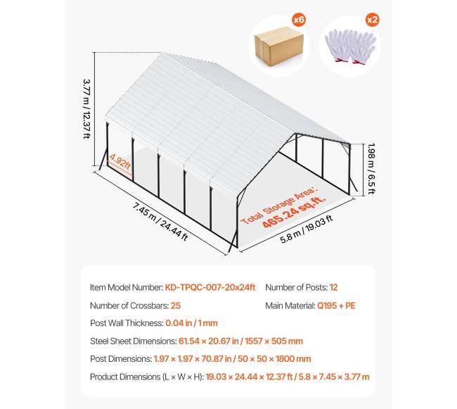 Metalinė 20 x 24 pėdų automobilių pastogė6