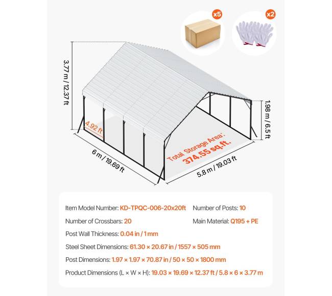 Metalinė stoginė automobiliui 20 x 20 ft6