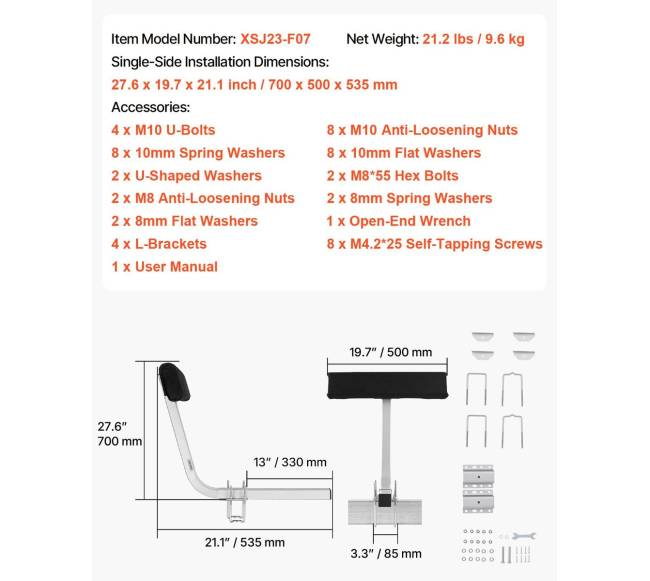 Valties priekabos gidas 70 cm reguliuojamas6