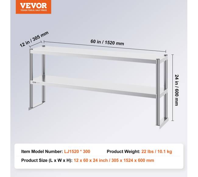 Dviejų aukštų nerūdijančio plieno lentyna stalui6
