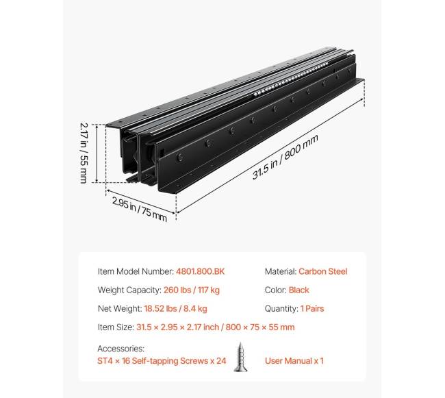 Pogrindinės stalčių bėgeliai 80 cm 117 kg apkrova6