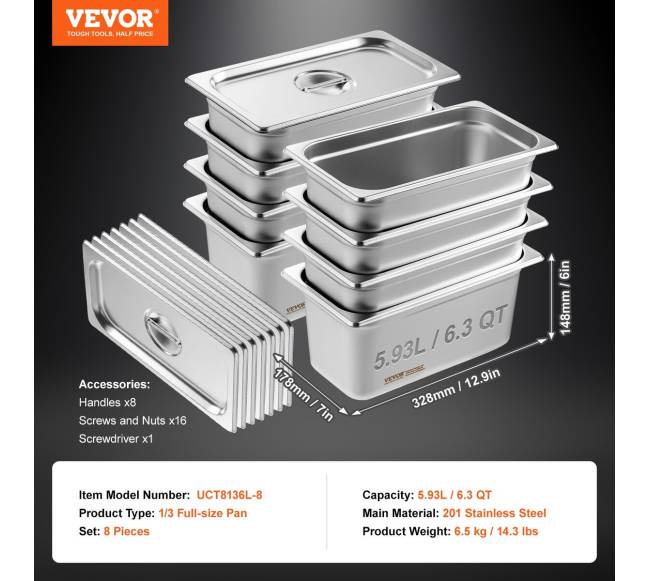 8 vnt. 13 dydžio nerūdijančio plieno indų rinkinys6