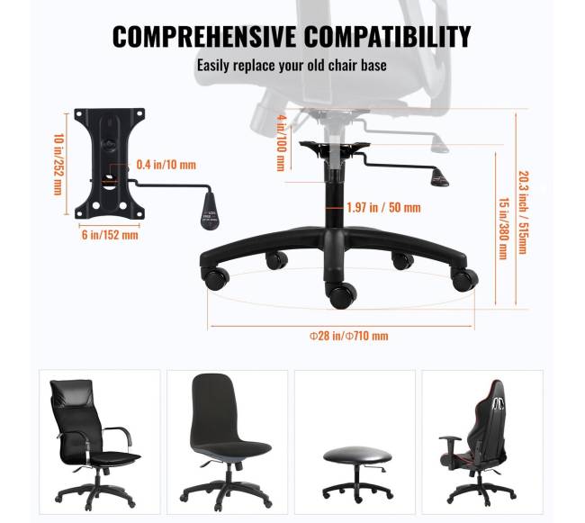 Biuro kėdės pagrindo pakeitimas 71 cm4
