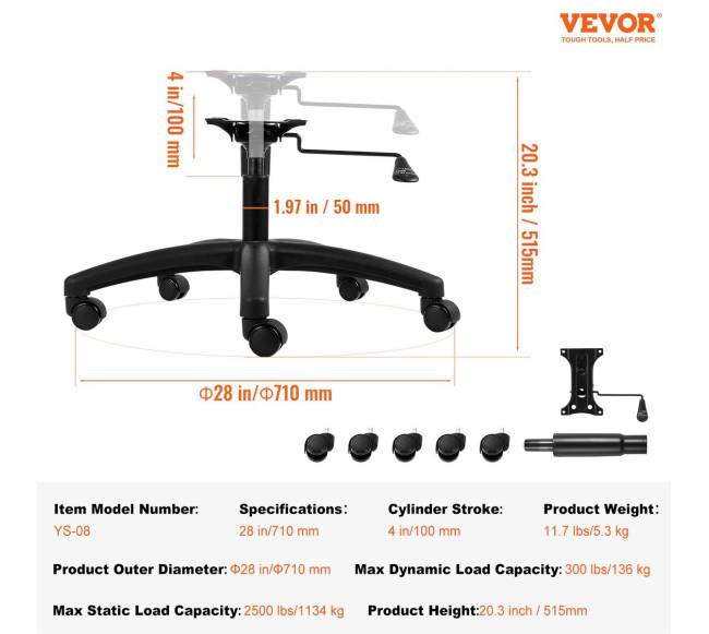 Biuro kėdės pagrindo pakeitimas 71 cm6
