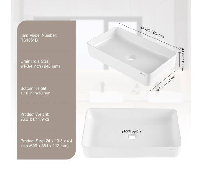 Keramikinė indaplovė vonios stalviršiui 61x35,1 cm6