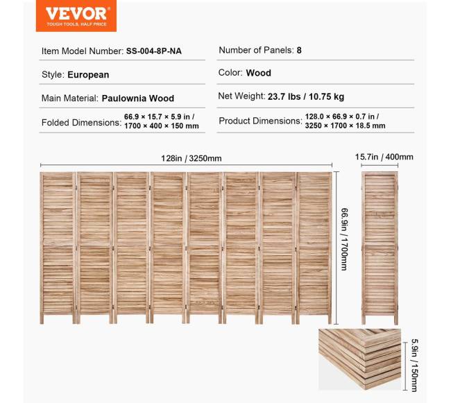 Medinė kambario pertvara su 8 panelėmis6