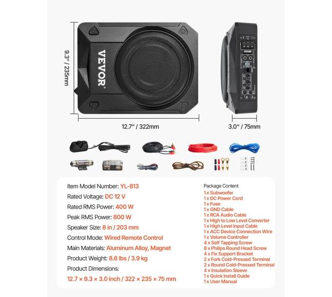 8 colių automobilinis žemų dažnių garsiakalbis 800 W6