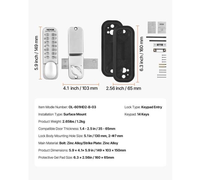 Mechaninė raktinė durų spyna su 14 mygtukų6