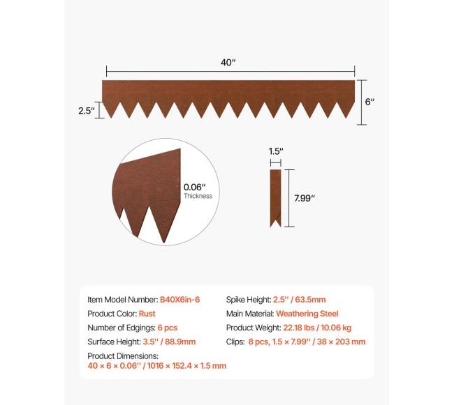 Plieninės kraštų juostos sodui 6 vnt 1 metras6