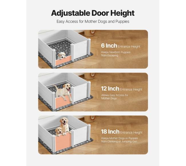 Šuniukų boksas su reguliuojamomis durelėmis, 1220x1220x460 mm3
