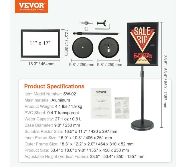 Reguliuojamas stovas plakatams 11x17 juodas6