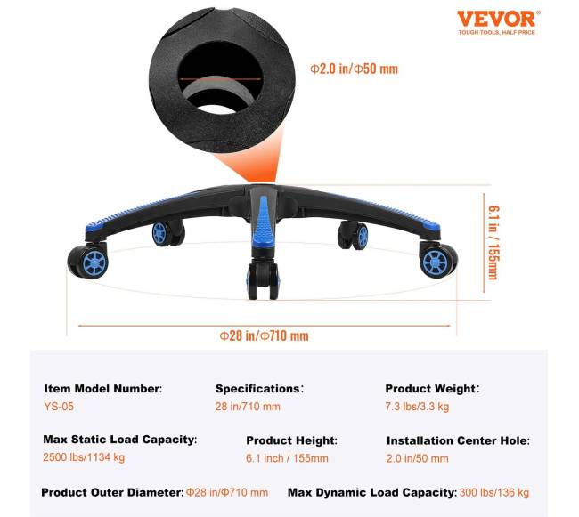 Kėdės pagrindo keitimas sukamasis, 28", 1134 kg6