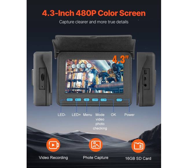 Kanalizacijos kamera su 30 m kabeliu ir 4,3” ekranu2