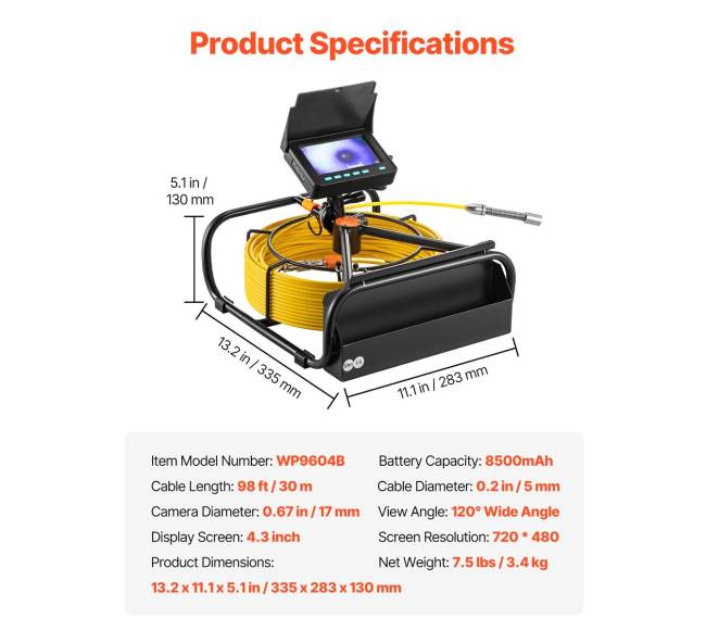 Kanalizacijos kamera su 30 m kabeliu ir 4,3” ekranu6