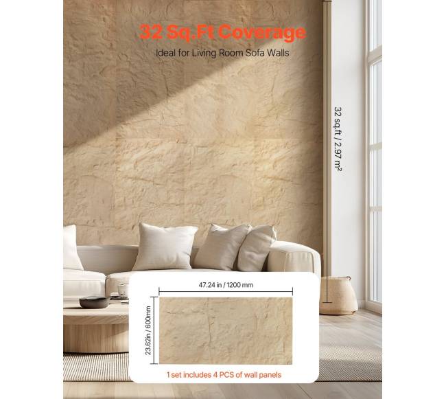 3D sienų plokštės 4 vnt 120x60 cm akmens imitacijos geltonos4