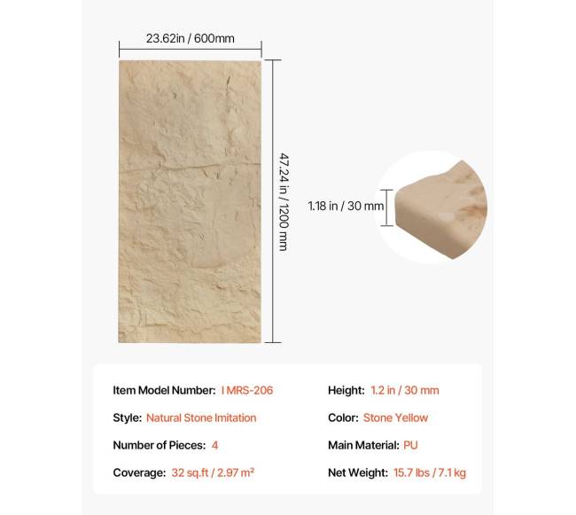 3D sienų plokštės 4 vnt 120x60 cm akmens imitacijos geltonos6