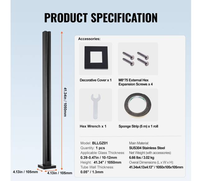 Stiklo turėklo laikiklis 105 cm, juodas6